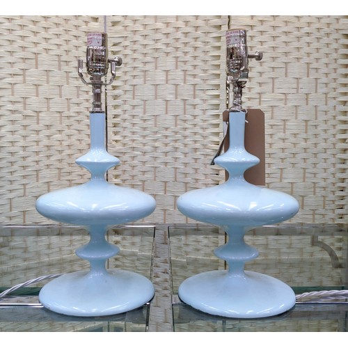 317 - TABLE LAMPS, a pair, 42.5cm H, blue abstract design. (2)