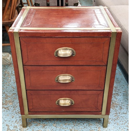 594 - SIDE CHESTS, a pair, 51cm x 41cm x 61cm, 1960's French style, leathered and gilt metal. (2)