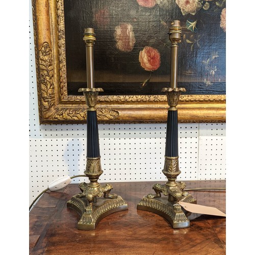 286 - TABLE LAMPS, a pair, Regency style brass & ebonised, 51cm H. (2)