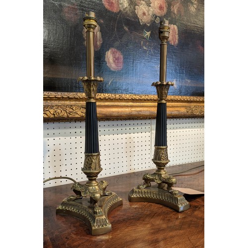 286 - TABLE LAMPS, a pair, Regency style brass & ebonised, 51cm H. (2)