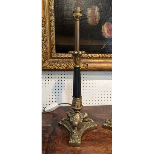 286 - TABLE LAMPS, a pair, Regency style brass & ebonised, 51cm H. (2)