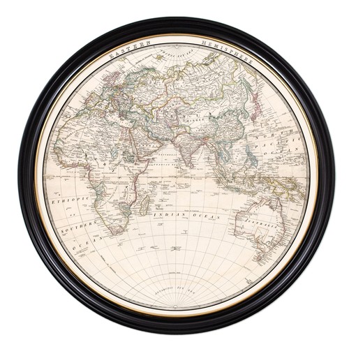 92 - AFTER THE 19th CENTURY SCHOOL, Map of Eastern Hemisphere, giclée, 105cm diam., framed.