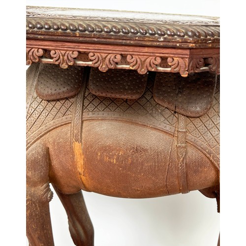 171 - OCCASIONAL TABLE, 76cm H x 74cm W x 49cm, modelled as a camel, circa 1900, Anglo Indian carved teak,... 