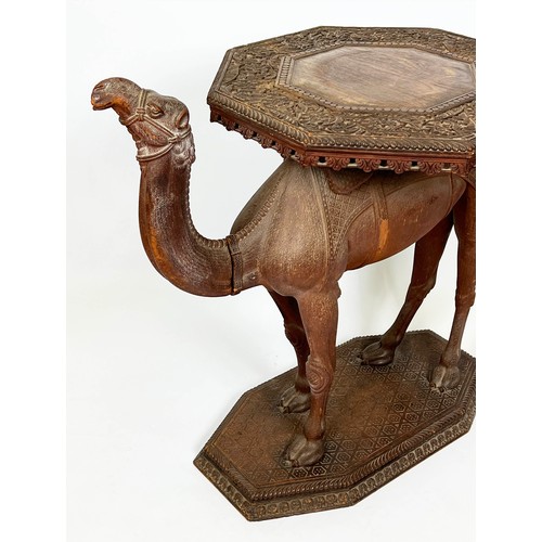 171 - OCCASIONAL TABLE, 76cm H x 74cm W x 49cm, modelled as a camel, circa 1900, Anglo Indian carved teak,... 