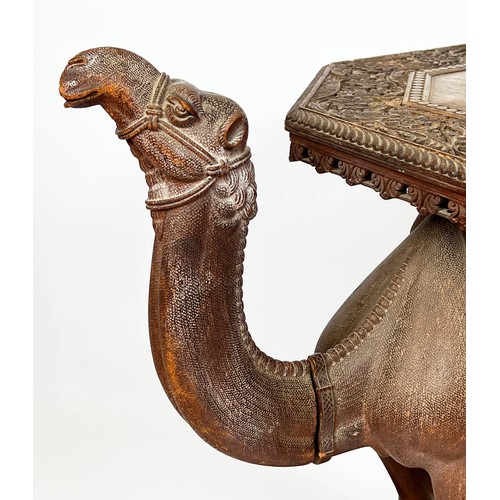 171 - OCCASIONAL TABLE, 76cm H x 74cm W x 49cm, modelled as a camel, circa 1900, Anglo Indian carved teak,... 