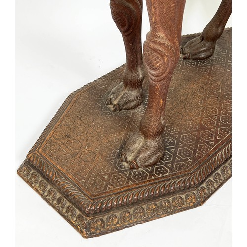 171 - OCCASIONAL TABLE, 76cm H x 74cm W x 49cm, modelled as a camel, circa 1900, Anglo Indian carved teak,... 