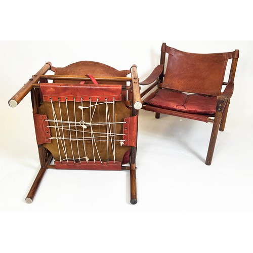 172 - SAFARI CHAIRS, a pair, 72cm H x 66cm W x 68cm D, 20th century rosewood and leather, after a design b... 