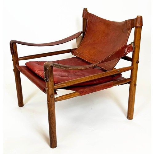 172 - SAFARI CHAIRS, a pair, 72cm H x 66cm W x 68cm D, 20th century rosewood and leather, after a design b... 