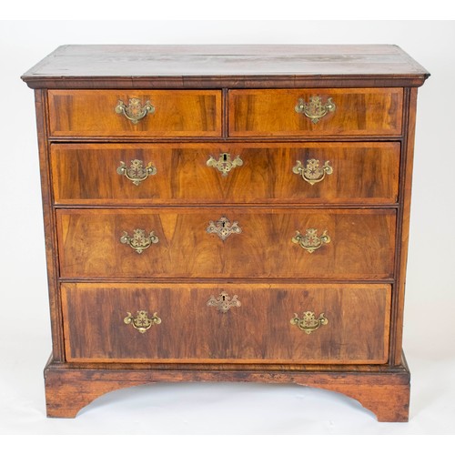 240 - CHEST, 92cm H x 96cm W x 54cm D, Queen Anne walnut and oak, circa 1710, of five crossbanded drawers.