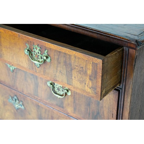 240 - CHEST, 92cm H x 96cm W x 54cm D, Queen Anne walnut and oak, circa 1710, of five crossbanded drawers.