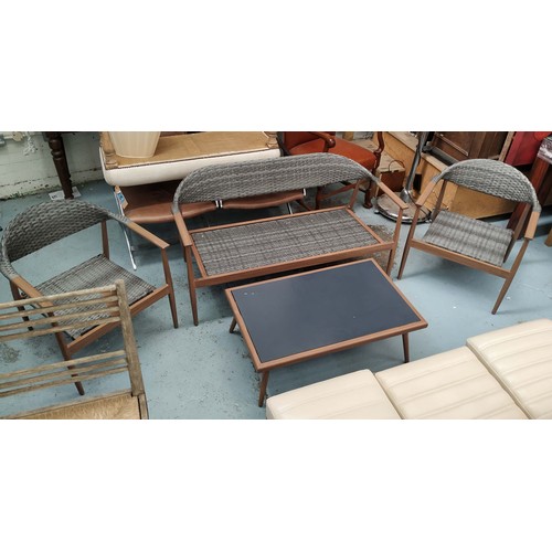 330 - GARDEN LOUNGE SET, faux rattan, including a pair of armchairs, 64cm W, sofa, 130cm W, and a low tabl... 