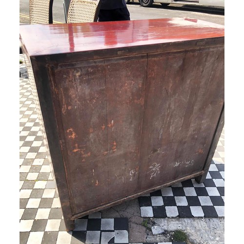 355 - SIDE CABINET, 95cm H x 95cm W x 49cm D, 19th century Chinese, lacquered and gilt decorated, of four ... 