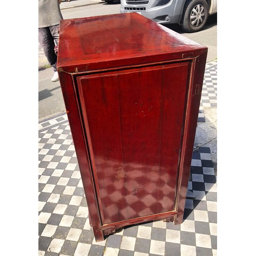 355 - SIDE CABINET, 95cm H x 95cm W x 49cm D, 19th century Chinese, lacquered and gilt decorated, of four ... 