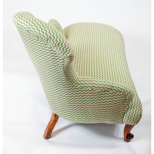 550 - CHAISE LOUNGE, 86cm H x 148cm W, Victorian walnut, in green Linwood Tango weave fabric.