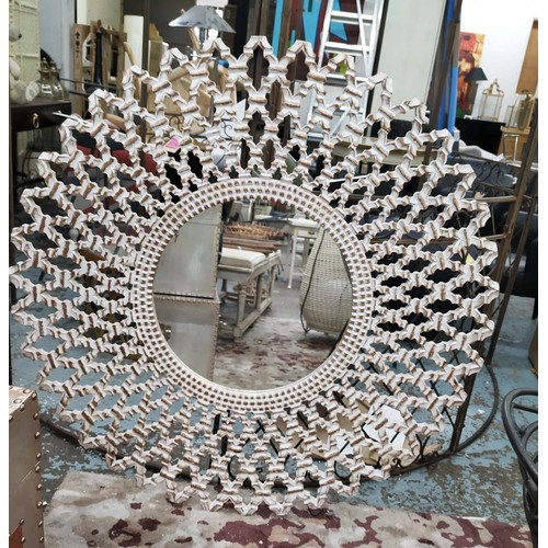 473 - CIRCULAR WALL MIRROR, Moroccan style lattice frame in an aged washed finish, 122cm W x 122cm H x 2.5... 