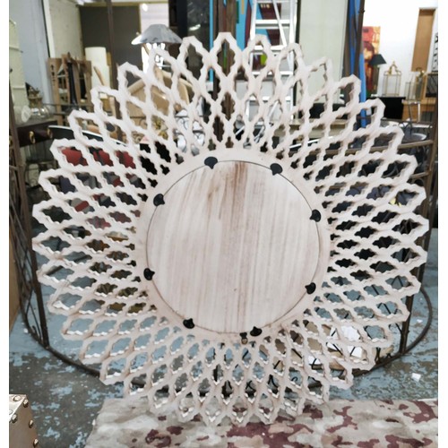 473 - CIRCULAR WALL MIRROR, Moroccan style lattice frame in an aged washed finish, 122cm W x 122cm H x 2.5... 