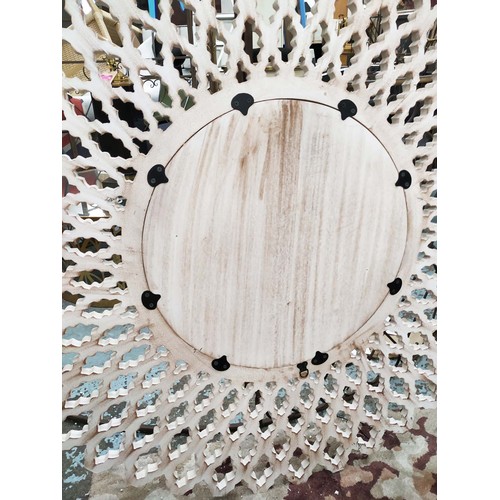 473 - CIRCULAR WALL MIRROR, Moroccan style lattice frame in an aged washed finish, 122cm W x 122cm H x 2.5... 