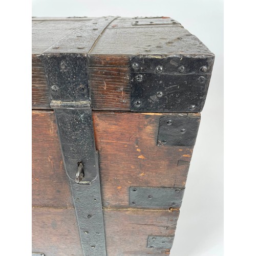 149 - SILVER TRUNK, 98cm W x 60cm D x 61cm H, 19th century oak, iron strapped.