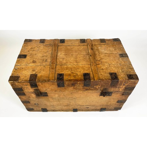 150 - CHEST, 100cm W x 56cm D x 54cm H, 19th century pine and iron bound.