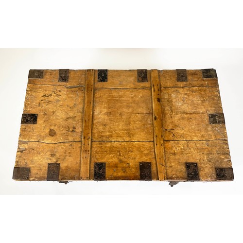 150 - CHEST, 100cm W x 56cm D x 54cm H, 19th century pine and iron bound.