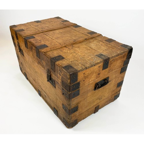 150 - CHEST, 100cm W x 56cm D x 54cm H, 19th century pine and iron bound.