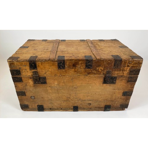 150 - CHEST, 100cm W x 56cm D x 54cm H, 19th century pine and iron bound.