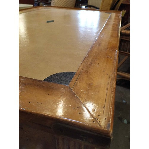 291 - WRITING AND GAMES TABLE, 77cm H x 62cm D x 100cm W, French 19th century style, walnut and brass band... 