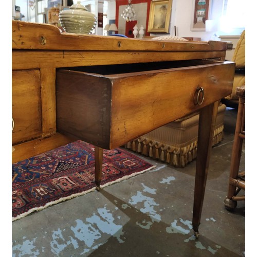 291 - WRITING AND GAMES TABLE, 77cm H x 62cm D x 100cm W, French 19th century style, walnut and brass band... 