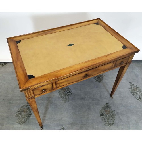 291 - WRITING AND GAMES TABLE, 77cm H x 62cm D x 100cm W, French 19th century style, walnut and brass band... 