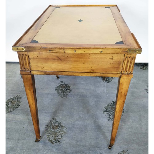 291 - WRITING AND GAMES TABLE, 77cm H x 62cm D x 100cm W, French 19th century style, walnut and brass band... 