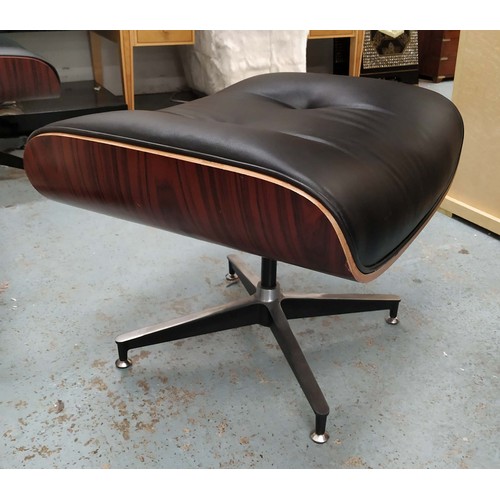 592 - AFTER CHARLES AND RAY EAMES LOUNGE CHAIR AND OTTOMAN, chair 80cm H, 88cm W, 85cm D, ottoman 43cm H, ... 