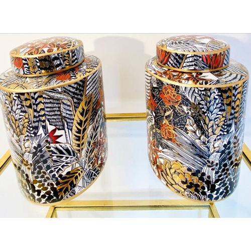 546 - GINGER JARS, 30cm H x 20cm diam., a pair, glazed ceramic with foliate print design. (2)