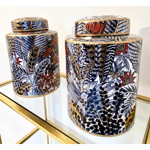 546 - GINGER JARS, 30cm H x 20cm diam., a pair, glazed ceramic with foliate print design. (2)