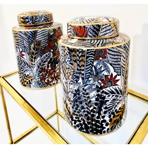 546 - GINGER JARS, 30cm H x 20cm diam., a pair, glazed ceramic with foliate print design. (2)