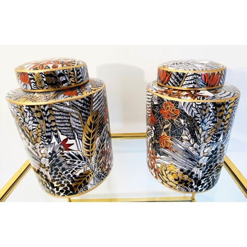 546 - GINGER JARS, 30cm H x 20cm diam., a pair, glazed ceramic with foliate print design. (2)