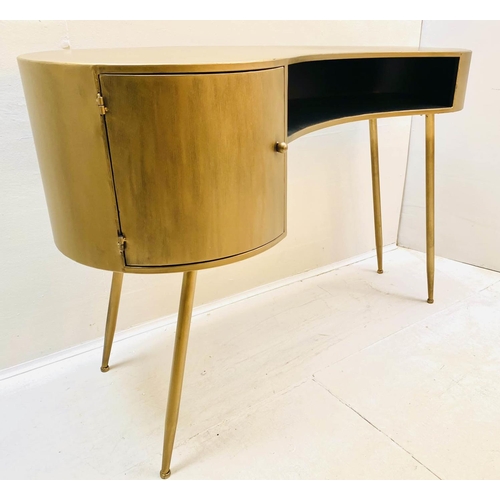 548 - DESK, 1950s Italian style design, kidney shaped, gilt metal, 81cm H x 120cm W x 50cm D, single cupbo... 