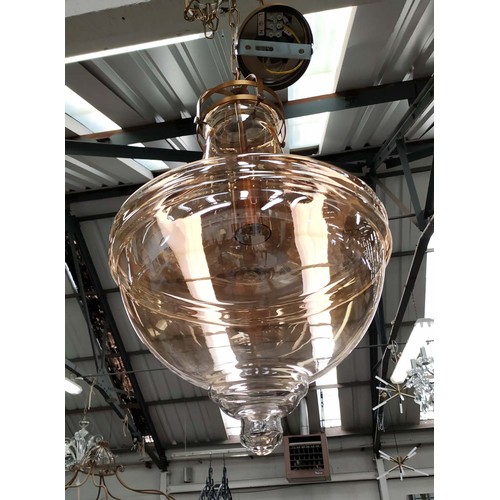 462 - CEILING PENDANT LIGHTS, a pair, 150cm drop minus chain and ceiling rose, tinted glass. (2)