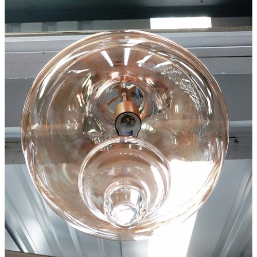 462 - CEILING PENDANT LIGHTS, a pair, 150cm drop minus chain and ceiling rose, tinted glass. (2)