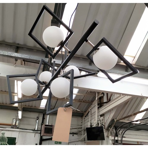 465 - CEILING PENDANT LIGHT, 100cm x 80cm x 50cm, 1950's Italian style, six branch.