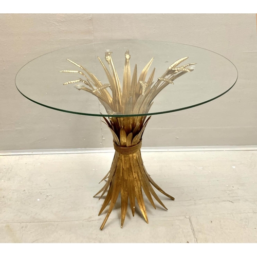 518 - MAISON JANSEN STYLE SIDE TABLE, 60cm high, 70cm diameter, wheat sheaf gilt metal base, circular glas... 