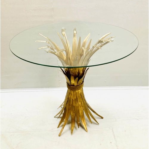 518 - MAISON JANSEN STYLE SIDE TABLE, 60cm high, 70cm diameter, wheat sheaf gilt metal base, circular glas... 