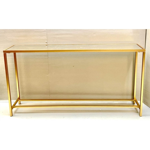 519 - CONSOLE TABLE, 79cm high x 152cm wide x 25cm deep, mirrored glass top, gilt metal frame.