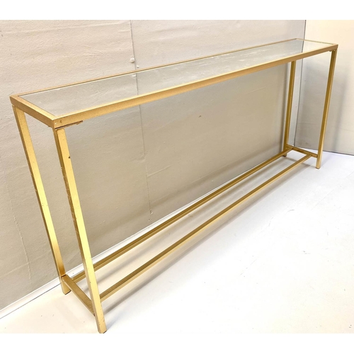 519 - CONSOLE TABLE, 79cm high x 152cm wide x 25cm deep, mirrored glass top, gilt metal frame.