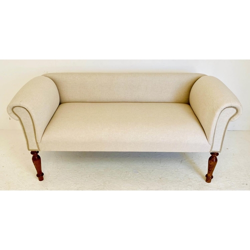 522 - SOFA, 63cm H x 135cm W x 55cm D, French provincial style, neutral linen upholstered.