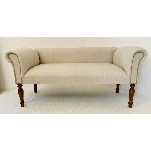 522 - SOFA, 63cm H x 135cm W x 55cm D, French provincial style, neutral linen upholstered.