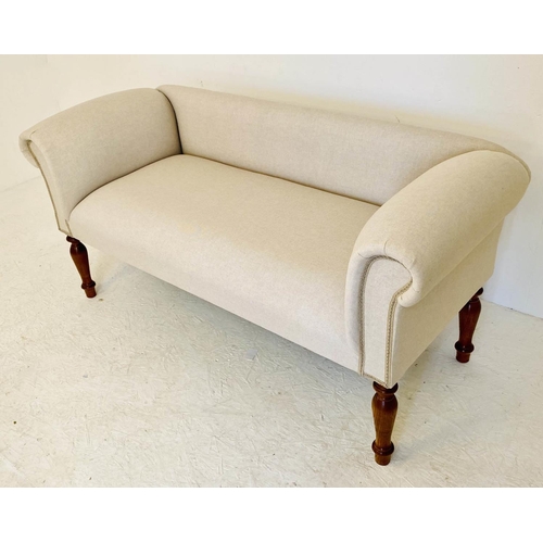 522 - SOFA, 63cm H x 135cm W x 55cm D, French provincial style, neutral linen upholstered.