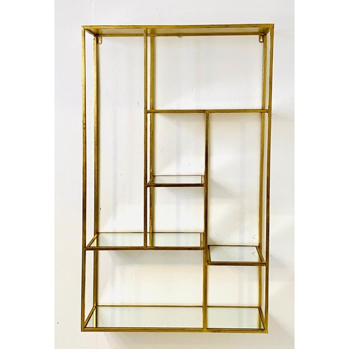 523 - WALL ETAGERES, 100cm H x 69cm W x 20cm D, 1960s French Style, gilt metal with mirrored glass shelves... 