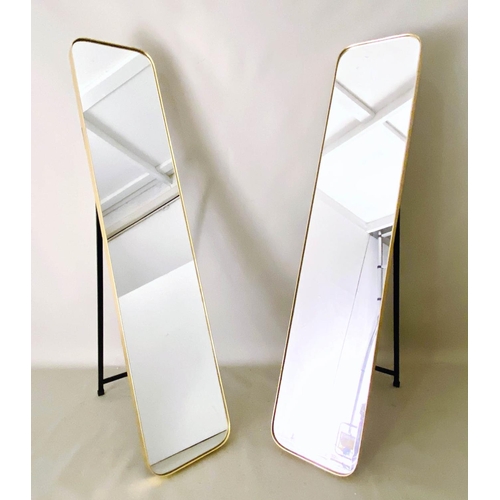 526 - DRESSING MIRRORS, a pair, 1960s French style, floor standing, 150cm high, 31cm wide, 6cm deep, gilt ... 