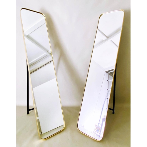 526 - DRESSING MIRRORS, a pair, 1960s French style, floor standing, 150cm high, 31cm wide, 6cm deep, gilt ... 