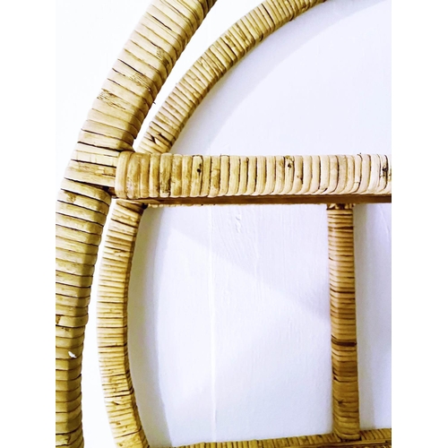 529 - WALL ETAGERE, 1970s Italian style, rattan, 80cm diameter, 19cm deep